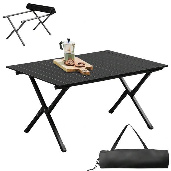 Folding Camping Table Portable Picnic Table, Lightweight Roll Up Side Table Outdoor Camp Table For Travel Hiking Backyard BBQ Party, 34x24 In, Black