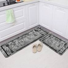 1/2/3pcs, Modern Kitchen Rug Set, Carpet With Marble Texture Pattern, Kitchen Rug, Made Of Plush Material - Soft And Comfortable, Suitable Bedroom, Living Room, Dining Room, Kitchen, Bathroom, And Entrance Mats. - 黑色 - 查看 3