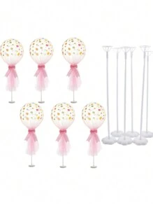 6件/套塑料气球支架，简约透明塑料气球支架，适合派对，情人节装饰派对用品（随机赠送一包胶水） - 白色 - 查看 5