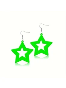 1Pair Acrylic Pentagram Earrings Neon Acrylic Pendant Star Pendant Drop Dangle Earrings 80s Jewelry Colorful Neon Star Tassel Earrings For Women, Simple & Fresh Hollow Out Star Design Stud Earrings Perfect For Parties, Casual Wear And Daily Outfits - Single Five-pointed Star Earrings - View 13