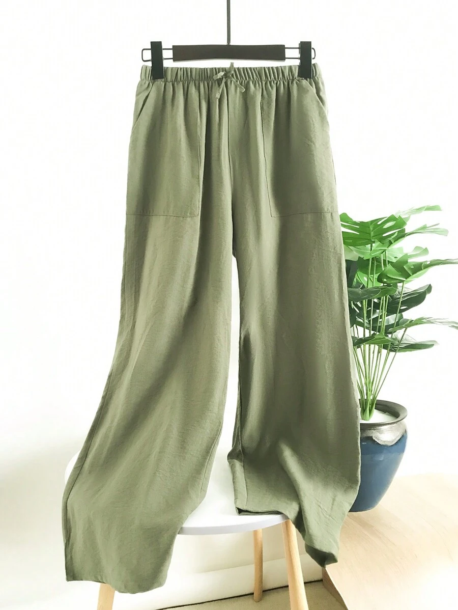 Teen Girl Flowy Loose Vacation Style Wide Leg Pants, Spring/Summer - Hunter Green - View 1