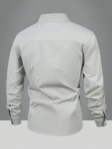 قميص رجالي طويل الأكمام مناسب للرياضات الخارجية والعمل اليومي، له جيوب، مصنوع من قماش قابل للتنفس، مناسب لرحلات المشي والصيد والارتداء اليومي في الربيع والصيف - رمادي - مشاهدة 2