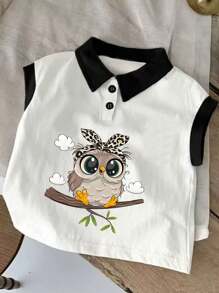 Girls' Casual Cute Rainbow & Ditsy Floral Polo Collar Vest, New Spring/Summer Style Girls' Camisole - White - View 2