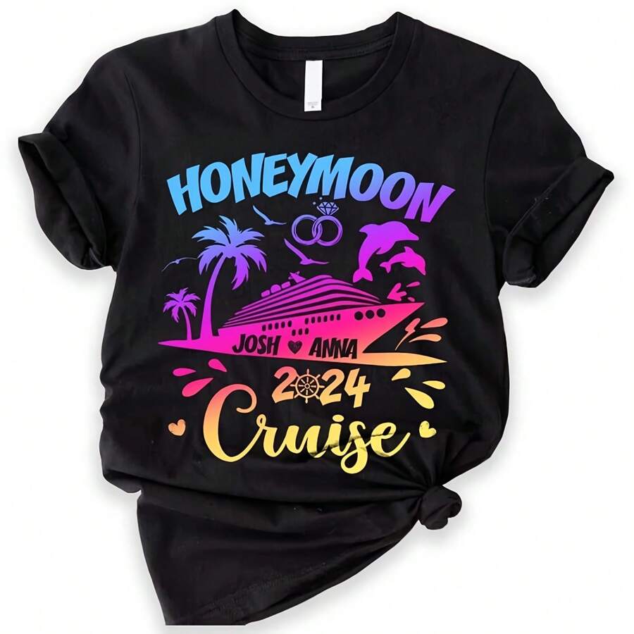 Honeymoon Cruise Shirt, Honeymoon Shirt, Cruise Shirt, Honeymoon Gifts, Couples Cruise Shirt, Husband And Wife Cruise Vacation, Cruise 2024 - Black - View 1
