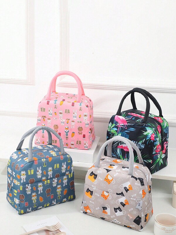 1pc Insulated Lunch Bag, Large Capacity Thermal Lunch Box For Work/School, Floral Pattern Lunch Tote,Back To School