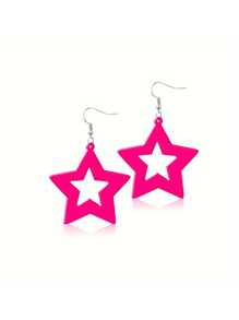 1Pair Acrylic Pentagram Earrings Neon Acrylic Pendant Star Pendant Drop Dangle Earrings 80s Jewelry Colorful Neon Star Tassel Earrings For Women, Simple & Fresh Hollow Out Star Design Stud Earrings Perfect For Parties, Casual Wear And Daily Outfits - Single Five-pointed Star Earrings - View 2