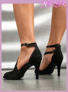 Fall/Winter 8cm High Heel Peep Toe Ankle Strap Sandals, Solid Color Women's Heeled Sandals,Elegant,Party