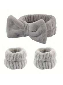 Set de 3 diademas faciales (diadema con lazo, diadema + muñequera, muñequera de toalla) - Diadema y muñequera reutilizables para spa, diadema esponjosa de unicolor, diadema de felpa, diadema de yoga, diadema de fibra fina, muñequera de mujer, diadema para maquillaje facial con banda elástica ajustable - Adecuado para limpieza de baño, artículos esenciales de viaje y regalos, diadema para el cuidado de la piel, belleza, productos para el cuidado de la piel, spa, autocuidado, herramientas para el cuidado de la piel, cuidado facial, suministros para esteticistas, piel, limpiador facial - Multicolor - Ver 14