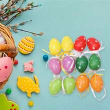 Easter Eggs Decorations Set Of 12 Colorful Striped Flower Dot Pattern Easter Hanging Ornaments For Home Holiday