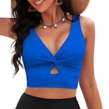 New Style Twist Front Bikini Top, For Summer Beach Vacation - Sky Blue - View 2