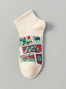 5 双适合所有季节的男士袜子多色字母卡通肖像趣味涂鸦时尚柔软透气运动街头日常休闲船袜 - 彩色 - 查看 10