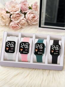 4 件青少年优雅可爱的电子手表盒电子手表情侣套装，适合送给朋友的圣诞礼物
