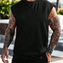 Oversized T-Shirt Tank Top Streetwear Men's Shirt Summer Style Beach Summer Cropped Top Unisex Wide Cotton Gym - 黑色 - 查看 1