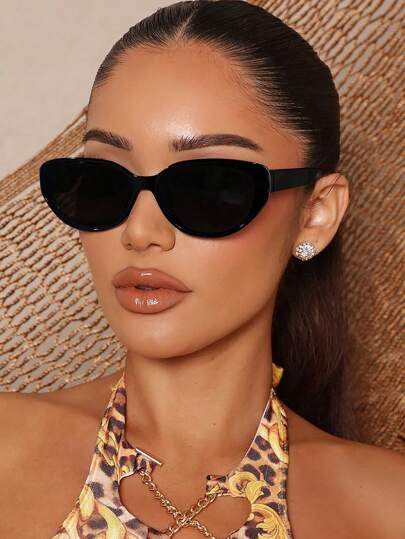 1 PC Women's Acrylic Casual Retro Oval Cat Eye Fashion Black Eyeglasses For Holiday Outing, Daily Wear And Holiday Gifts For Summer Beach Vacation,Outdoor,Travel