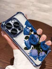 Minimalistische blaue Blumenmuster Rose elektroplatiert 1 Stück Neuer minimalistischer Rose elektroplatierter Airbag Anti-Sturz/Verstärkter transparenter TPU Schutzhülle Mode Stoßfest Kompatibel mit Apple 17Air/17promax/16prmax/16pro/16/13promax/12promax11, 15PROMAX, 14PROMAX/Galaxy, SAM/Honor/Note13pro/S23 Ultra/S24 Ultra/S25/A56 Frauentagsgeschenk Frühlingsjubiläumsgeschenk, internationale Version, nicht die inländische Version - Babyblau - Übersicht 3