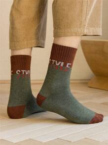 5 Pairs Men's Comfortable Breathable Thick Warm Letter Patterned Mid-Calf Socks - Multicolor - View 5