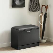 SoBuy FSR16-W, Hallway Shoe Bench Shoe Rack Shoe Cabinet With Flip-Drawer And Removable Seat Cushion, White, Depth: 30cm