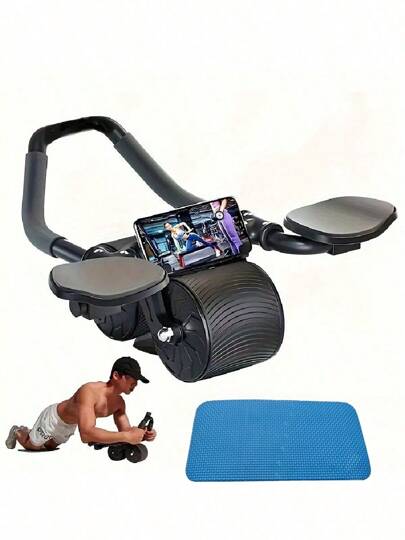 1 st unisex magrulle (med matta), självstudsande maghjul med armbågsskydd, används för corestyrketräning, fettförbränning, magbantning, fitness, gym, sport, gym, hemmaträning, maghjul, magrulle