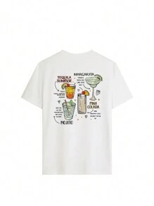 Women's Summer Cocktails And Slogan Graphic Round Neck Short Sleeved T Shirt ,Casual Loose And Versatile Holiday Style Tops,Fashionable Summer Outfits Suitable For Daily Holiday Wear