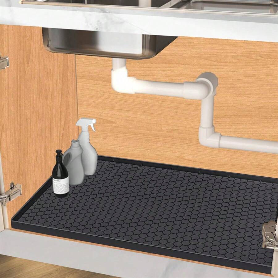 Under Sink Mat 28 X 19 For Kitchen Waterproof, Silicone Under Sink Liner, Bathroom Kitchen Cabinet Protector Mat, Easy To Clean Cabinet Mat Organizers And Storage, Black - Black - View 1