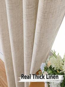 1pc Linen Modern Linen Gauze Curtain - Japanese Linen Style, Rod Pocket Design, Suitable For Living Room And Bedroom - Sheer And Light Filtering Curtain, Living Room Curtain, Bedroom Curtain - Beige - View 7