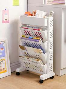 1pc 5/6 Layers Movable Bookshelf Shelf, Floor Standing Plastic Book Organizer With Multiple Layers For Desk, Textbook Storage And Sorting Tool, Desk Side Bookshelf, Floor Desk Small Cart, Book Storage Shelf, Office Study Supplies Storage Rack, Pen Holder, Lesson Book, Document Storage, Office Supplies, Back To School Supplies Outdoor Decor