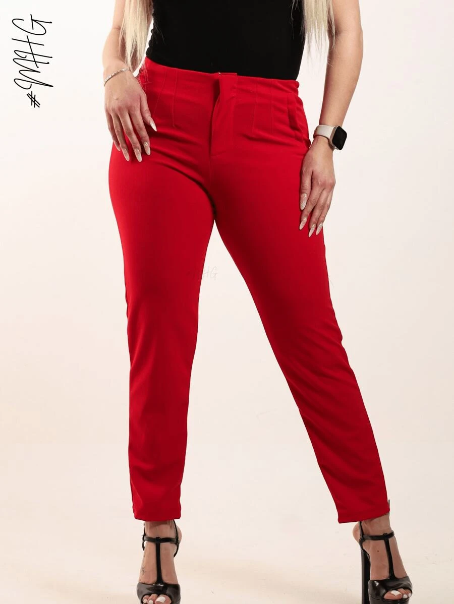Pantalon de Vestir de Pinzas Estilizado Formal y Elegante para Mujer/Dama Para Trabajo, Oficina o Salida Formal / Semi Formal Corte Slim con Bolsillos Falsos Unicolor