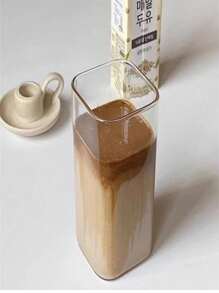 1pc Square Glass Coffee Mug/Milk Cup, Thick Heat-Resistant Microwave-Friendly Cup With Lid, Breakfast Cup