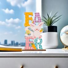 1 PIEZA Ornamento de conejo con doble hilera de letras - Ideal para bodas y decoración del hogar, encaja bien como decoración central redonda para la sala de estar, el dormitorio, la mesa de centro, mejor regalo para Pascua