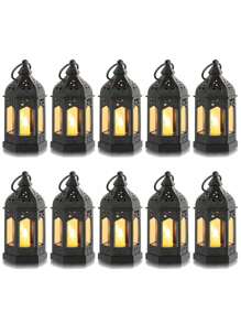 4 Stück/1 Stück - Mini Laternen mit LED Teewachs, Ramadan Laternen, vintage braune Laternen Dekorationen, hängende Kerzen Laternen für Halloween Dekorationen, Weihnachten, Hochzeitstisch Mittelstücke, Diwali Dekorationen (Schwarz)