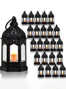 4 Stück/1 Stück - Mini Laternen mit LED Teewachs, Ramadan Laternen, vintage braune Laternen Dekorationen, hängende Kerzen Laternen für Halloween Dekorationen, Weihnachten, Hochzeitstisch Mittelstücke, Diwali Dekorationen (Schwarz)