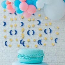 3米/4米悬挂式闪光星星月亮彩带，纸质彩带装饰，适用于生日、节日派对、月亮星星背景装饰（颜色可能因批次差异而略有不同） - 彩色 - 查看 3
