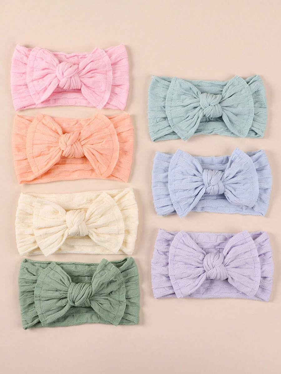 7 件套婴儿编织尼龙弹性头带，适合新生儿、幼儿的柔软发带，适合所有季节，摄影道具 - 方格7件套 - 查看 1