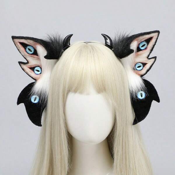 Halloween Demon Cthulhu Monster Ear Headband Cosplay Prop, Realistic Plush Furry Ear Hair Hoop Headpiece For Carnival Party Costume