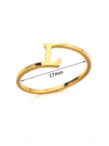 1Pc Personalized Initial Ring For Women Minimalist 26 Letters Ring 18K Gold-Plated Stainless Steel Finger Ring Ladies Jewelry Fashion Accessories - Yellow Gold - View 28