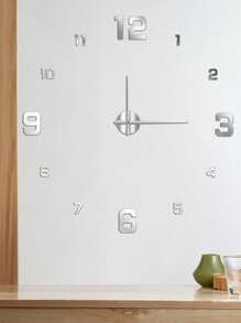 1 pieza Reloj de plata estilo nórdico para sala de estar, reloj de plata autoadhesivo y silencioso de bricolaje para decoración, reloj de pared de plata digital y silencioso, reloj de pared de acrílico creativo de plata, reloj de pared de plata para dormitorio y sala de estar, decoración de Pascua, regalo de fiesta, cumpleaños, graduación, decoración de habitación, reloj digital, despertador
