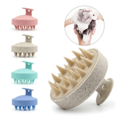 1 pieza Cepillo de masaje para el cabelludo, herramienta de champú de paja de trigo, peine de silicona, cepillo de limpieza y masaje del cabelludo, exfoliante para el cabelludo, herramienta quitarcaspa, apto para hombres, mujeres y todas las edades, decoración de baño y hogar, decoración de otoño, de vuelta a la escuela