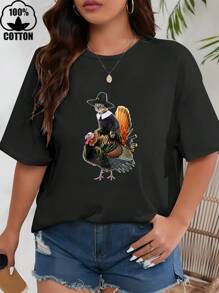 Happy Valentine'S Day Women's Cat Riding Another Animal T-Shirt, Women's 220g Round Neck Casual Heavy Pure Cotton T-Shirt (1 PC)