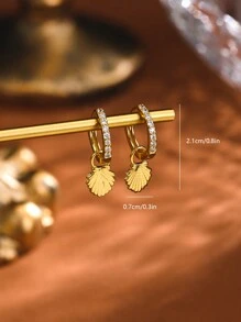 1 对 925 纯银镀 18K 金方晶锆石贝壳吊坠耳环，优雅奢华珠宝，适合女性日常佩戴、约会、聚会、礼物