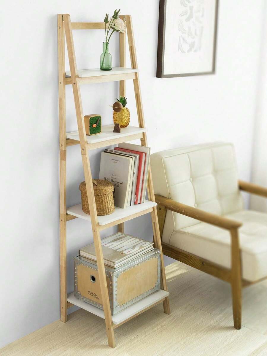 SoBuy FRG162-N, 4 Tiers Foldable Ladder Shelf Bookcase, Storage Display Shelving Unit - Brown - View 1