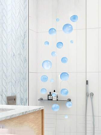 1 Set Creative Wall Sticker, Blue Bubble Pattern Self-Adhesive Wall Stickers, Bathroom Toilet Home Decoration Glass Stickers, Wall Decor Decals Home Bathroom Decor Bath Rug Floor Carpet Fall Decor Bathroom Accessories