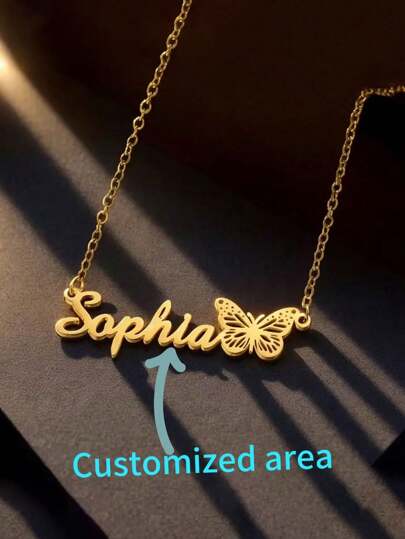 1pc Customized Vintage Elegant Style - Butterfly Pendant - Fashionable And Simple Design Girl's Jewelry, Suitable For Daily Wear And Gift Giving, Multi-Functional, Ornamental, Letter, Engraved, Tidy, Colorful, Cute, Kawaii, Adorable, Casual, Custom, Personalised, Unique, Customized, Teen Gifts, Ideal Gifts For Him, Ideal Gifts For Her, Son, Daughter,Chic Autumn,Teen,Customized Teen Fashion Jewelry