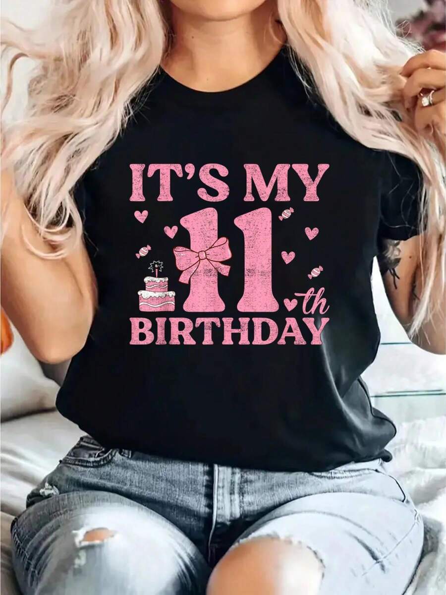It'S My 11Th Birthday Aesthetic Pink Bow Coquette Birthday T-Shirt - 黑色 - 查看 1