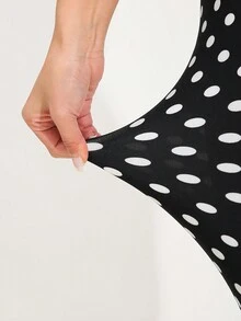 Women's Casual Sports Black Leggings With White Polka Dot Print Pattern, Stretchy And Comfortable For Fitness, Running, Weightlifting, Yoga, Outdoor Activities, Suitable For Spring/Summer