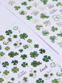 2 miếng dán móng tay hình cỏ ba lá màu xanh lá cây, thích hợp cho ngày lễ may mắn, ngày Thánh Patrick và các lễ hội khác, thiết kế laser chủ đề ngày lễ, miếng dán trang trí móng tay 3D tự dính, dụng cụ làm móng. - Nhiều màu - Xem 6