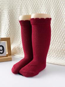 1 Pair Newborn Baby Socks, Solid Color Classic, Skin-Friendly Soft Comfortable Mid-Calf Socks, Fashionable Versatile Breathable Knee-High Socks, Suitable For Daily Life Or Holiday Gifts, Random Color