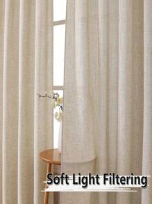 1pc Linen Modern Linen Gauze Curtain - Japanese Linen Style, Rod Pocket Design, Suitable For Living Room And Bedroom - Sheer And Light Filtering Curtain, Living Room Curtain, Bedroom Curtain - Beige - View 8