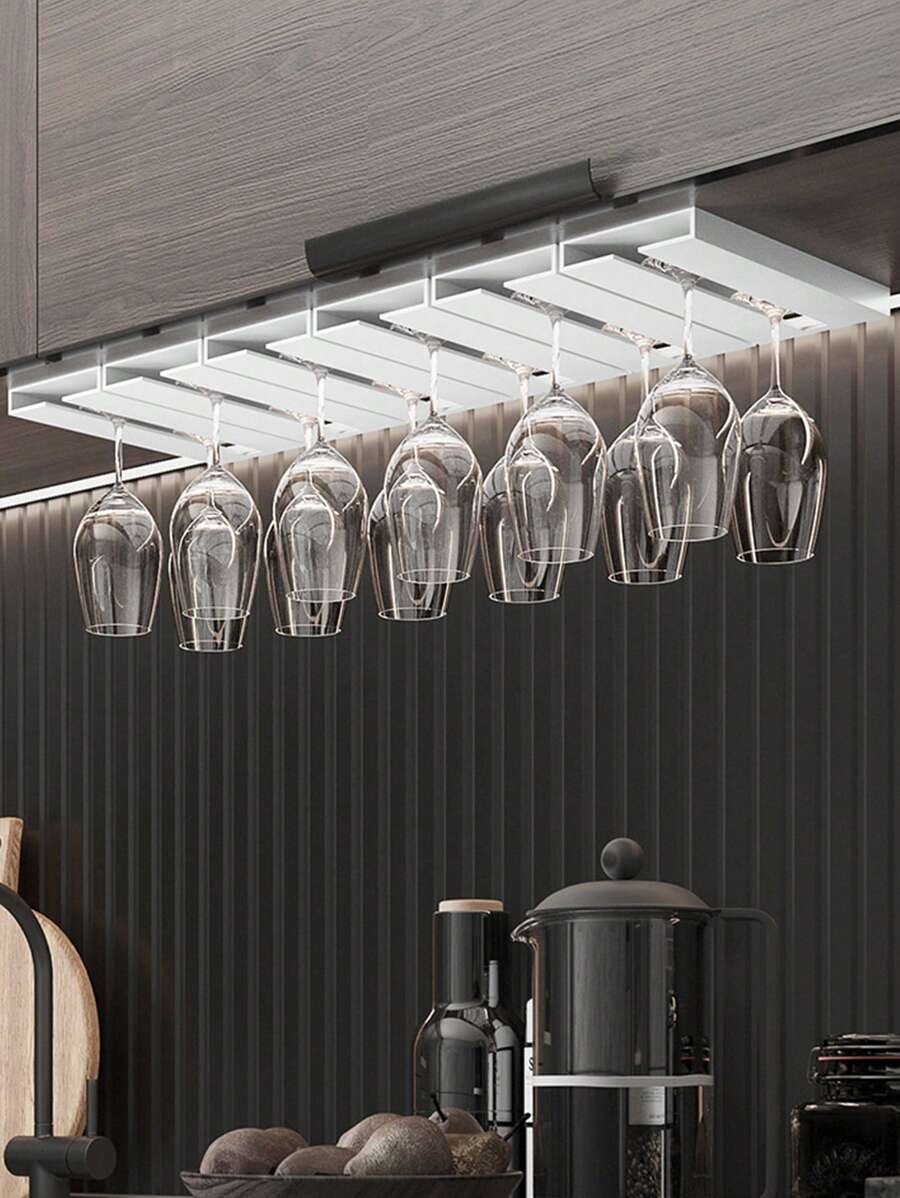 Kitchen Cabinet No-Drill Wine Glass Holder Wall Mounted Multifunctional Classified Mug Rack Storage Hanging Racks, For Outdoor, Camping