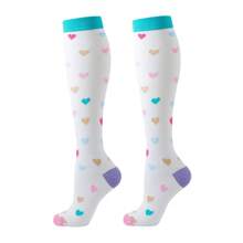 6 Pairs Women Heart Pattern Compression Socks, Long Leg Socks, Calf High Nurse Socks, Gift For Mother's Day, Valentine's Day, Y2k, Cozy - Multicolor - View 7