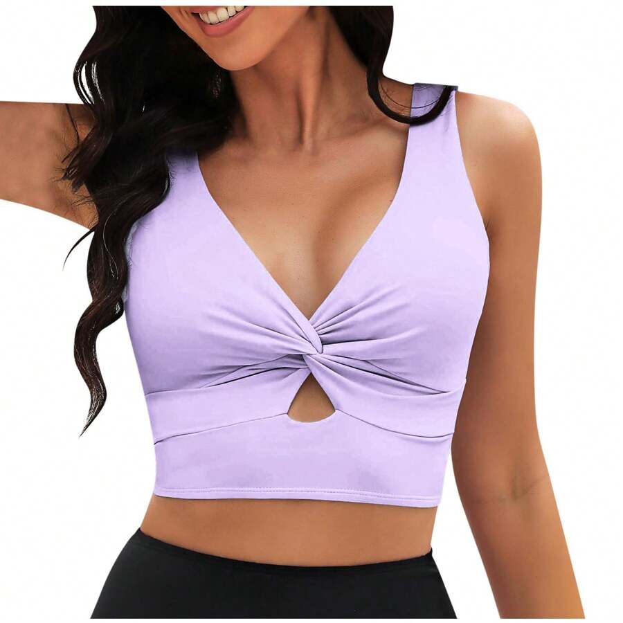 New Arrival Twist Front Bikini Top, For Summer Beach Vacation - Light Purple - View 1